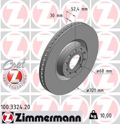 ZIMMERMANN Bremseskive 100332420 foraksel ventileret 321mm 30mm for AUDI
