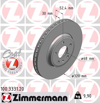 ZIMMERMANN Bremseskive 100333120 foraksel ventileret 320mm 30mm for AUDI (FAW)