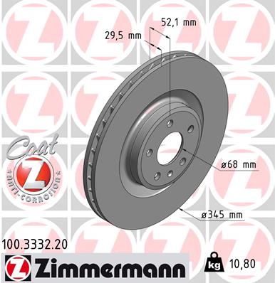 ZIMMERMANN Bremseskive 100333220 foraksel ventileret 345mm 30mm for VAG