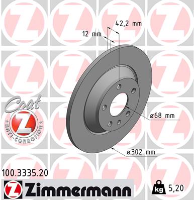 ZIMMERMANN Bremseskive 100333520 bagaksel fuld 302mm 12mm for VAG