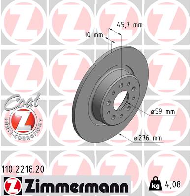 ZIMMERMANN Bremseskive 110221820 bagaksel fuld 276mm 10mm for ALFA ROMEO