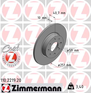 ZIMMERMANN Bremseskive 110221920 bagaksel fuld 251mm 10mm for ALFA ROMEO