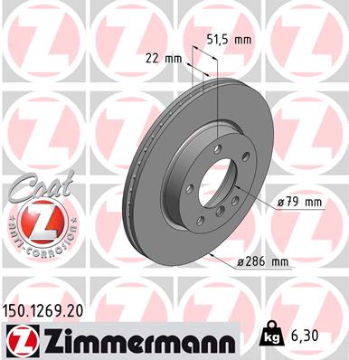ZIMMERMANN Bremseskive 150126920 foraksel ventileret 286mm 22mm for BMW (BRILLIANCE) BMW