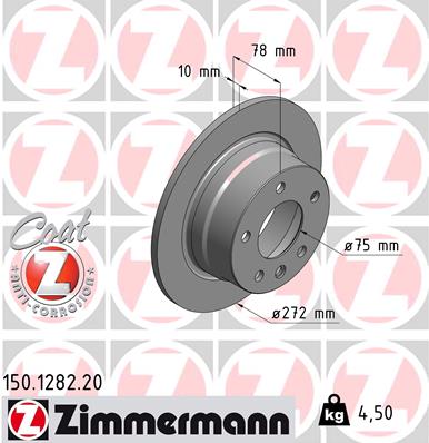 ZIMMERMANN Bremseskive 150128220 bagaksel fuld 272mm 10mm for BMW