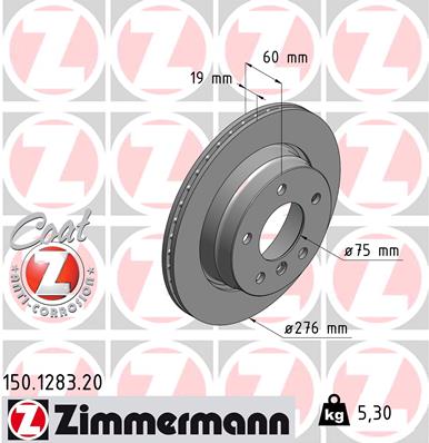 ZIMMERMANN Bremseskive 150128320 bagaksel udvendig ventileret 276mm 19mm for BMW (BRILLIANCE)