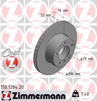 ZIMMERMANN Bremseskive 150128420 foraksel ventileret 296mm 22mm for BMW