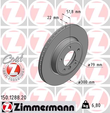 ZIMMERMANN Bremseskive 150128820 foraksel ventileret 300mm 22mm for BMW (BRILLIANCE) BMW