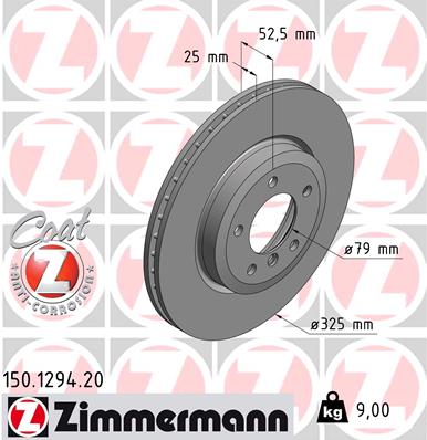 ZIMMERMANN Bremseskive 150129420 foraksel ventileret 325mm 25mm for BMW