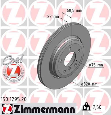 ZIMMERMANN Bremseskive 150129520 bagaksel udvendig ventileret 320mm 22mm for BMW