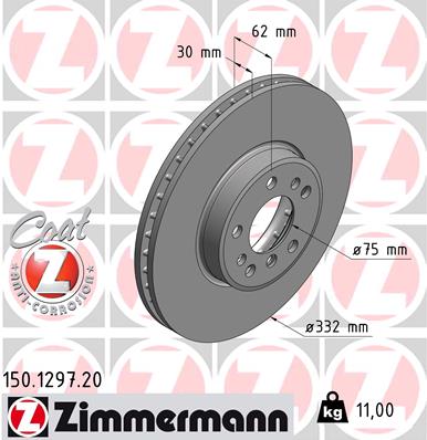 ZIMMERMANN Bremseskive 150129720 foraksel ventileret 332mm 30mm for BMW
