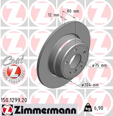 ZIMMERMANN Bremseskive 150129920 bagaksel fuld 324mm 12mm for BMW