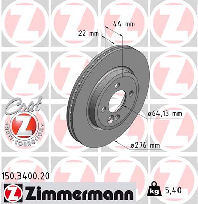 ZIMMERMANN Bremseskive 150340020 foraksel ventileret 276mm 22mm for BMW