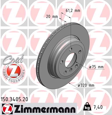 ZIMMERMANN Bremseskive 150340520 bagaksel udvendig ventileret 320mm 20mm for BMW (BRILLIANCE)