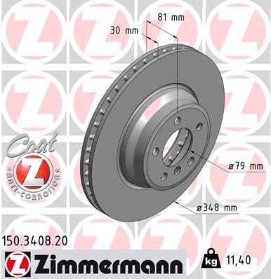 ZIMMERMANN Bremseskive 150340820 foraksel ventileret 348mm 30mm for BMW
