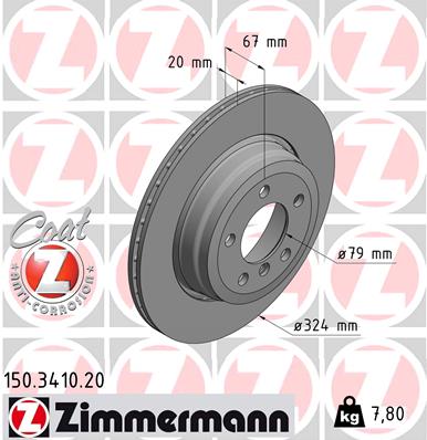 ZIMMERMANN Bremseskive 150341020 bagaksel udvendig ventileret 324mm 20mm for BMW