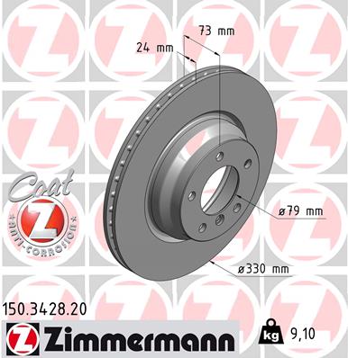 ZIMMERMANN Bremseskive 150342820 foraksel ventileret 330mm 24mm for BMW (BRILLIANCE)