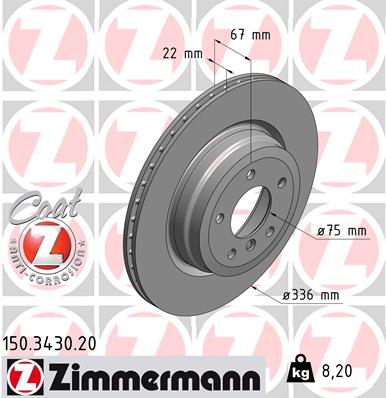 ZIMMERMANN Bremseskive 150343020 bagaksel ventileret 336mm 22mm for BMW (BRILLIANCE)