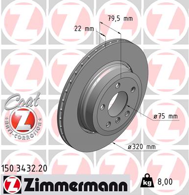 ZIMMERMANN Bremseskive 150343220 bagaksel udvendig ventileret 320mm 22mm for BMW