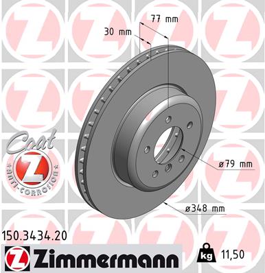 ZIMMERMANN Bremseskive 150343420 foraksel ventileret 348mm 30mm for BMW