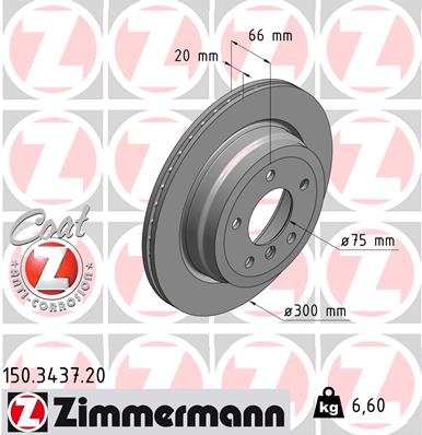 ZIMMERMANN Bremseskive 150343720 bagaksel ventileret 300mm 20mm for BMW (BRILLIANCE)