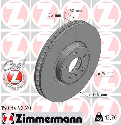 ZIMMERMANN Bremseskive 150344220 foraksel ventileret 356mm 36mm for BMW