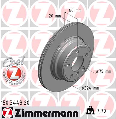 ZIMMERMANN Bremseskive 150344320 bagaksel ventileret 324mm 20mm for BMW