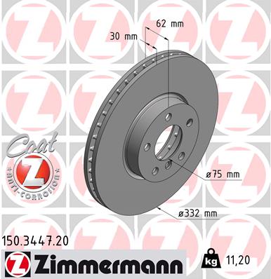 ZIMMERMANN Bremseskive 150344720 foraksel ventileret 332mm 30mm for BMW