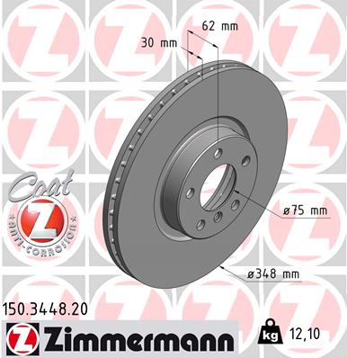 ZIMMERMANN Bremseskive 150344820 foraksel ventileret 348mm 30mm for BMW