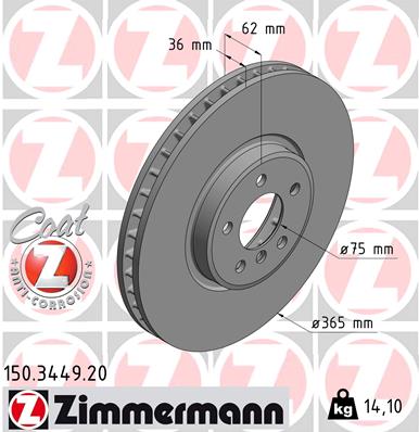 ZIMMERMANN Bremseskive 150344920 foraksel ventileret 365mm 36mm for BMW