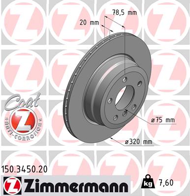 ZIMMERMANN Bremseskive 150345020 bagaksel ventileret 320mm 20mm for BMW