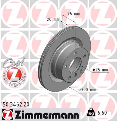 ZIMMERMANN Bremseskive 150346220 bagaksel ventileret 300mm 20mm for BMW