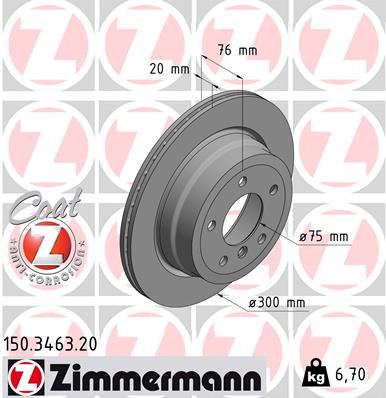 ZIMMERMANN Bremseskive 150346320 bagaksel ventileret 300mm 20mm for BMW