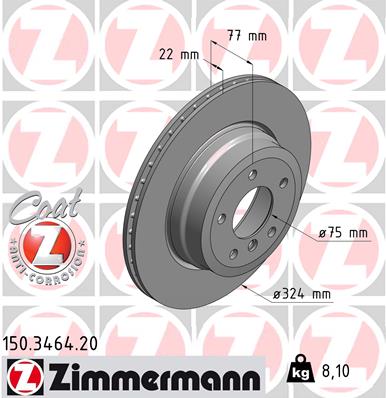 ZIMMERMANN Bremseskive 150346420 bagaksel ventileret 324mm 22mm for BMW