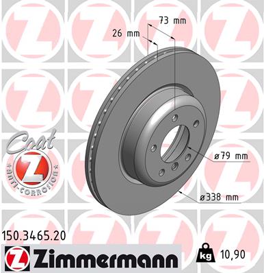 ZIMMERMANN Bremseskive 150346520 foraksel ventileret 338mm 26mm for BMW