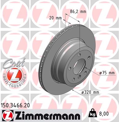 ZIMMERMANN Bremseskive 150346620 bagaksel udvendig ventileret 320mm 20mm for BMW