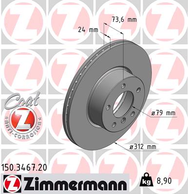 ZIMMERMANN Bremseskive 150346720 foraksel ventileret 312mm 24mm for BMW BMW (BRILLIANCE)