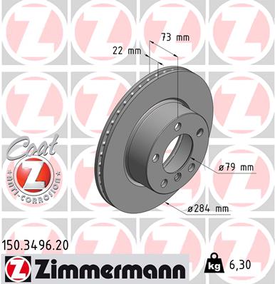 ZIMMERMANN Bremseskive 150349620 foraksel ventileret 284mm 22mm for BMW
