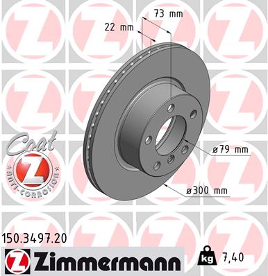 ZIMMERMANN Bremseskive 150349720 foraksel ventileret 300mm 22mm for BMW