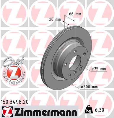 ZIMMERMANN Bremseskive 150349820 bagaksel ventileret 300mm 20mm for BMW