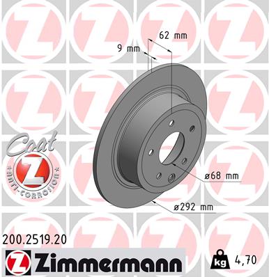 ZIMMERMANN Bremseskive 200251920 bagaksel fuld 292mm 9mm for NISSAN NISSAN (DFAC)