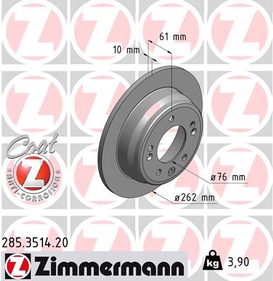 ZIMMERMANN Bremseskive 285351420 bagaksel fuld 262mm 10mm for HYUNDAI KIA KIA (DYK)