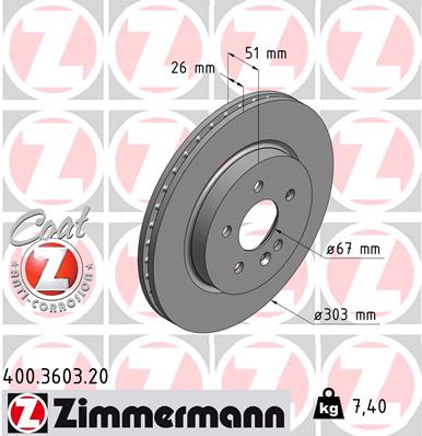 ZIMMERMANN Bremseskive 400360320 foraksel ventileret 303mm 26mm for MERCEDES-BENZ