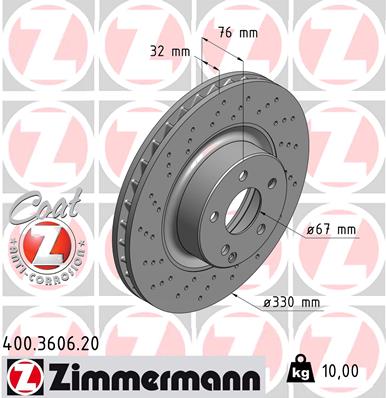 ZIMMERMANN Bremseskive 400360620 foraksel perforeret 330mm 32mm for MERCEDES-BENZ