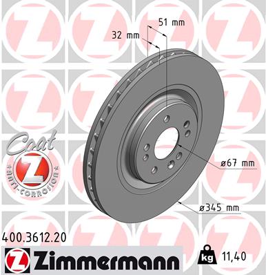 ZIMMERMANN Bremseskive 400361220 foraksel ventileret 345mm 32mm for MERCEDES-BENZ