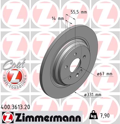 ZIMMERMANN Bremseskive 400361320 bagaksel fuld 331mm 14mm for MERCEDES-BENZ