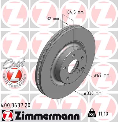 ZIMMERMANN Bremseskive 400363720 foraksel ventileret 330mm 32mm for MERCEDES-BENZ MERCEDES-BENZ (BBDC)