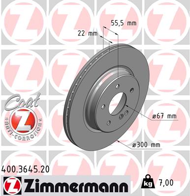 ZIMMERMANN Bremseskive 400364520 bagaksel ventileret 300mm 22mm for MERCEDES-BENZ