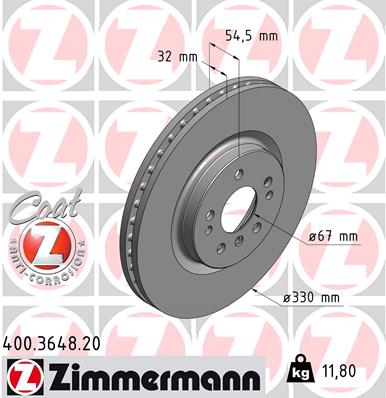 ZIMMERMANN Bremseskive 400364820 foraksel ventileret 330mm 32mm for MERCEDES-BENZ