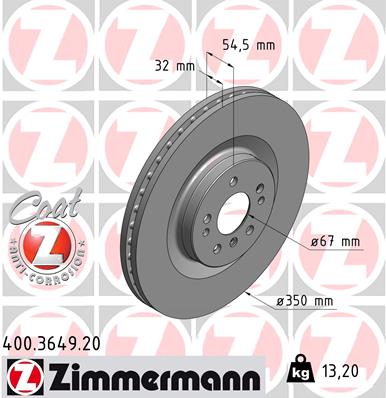 ZIMMERMANN Bremseskive 400364920 foraksel ventileret 350mm 32mm for MERCEDES-BENZ