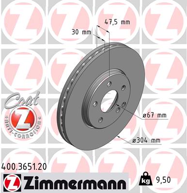 ZIMMERMANN Bremseskive 400365120 foraksel ventileret 304mm 30mm for MERCEDES-BENZ